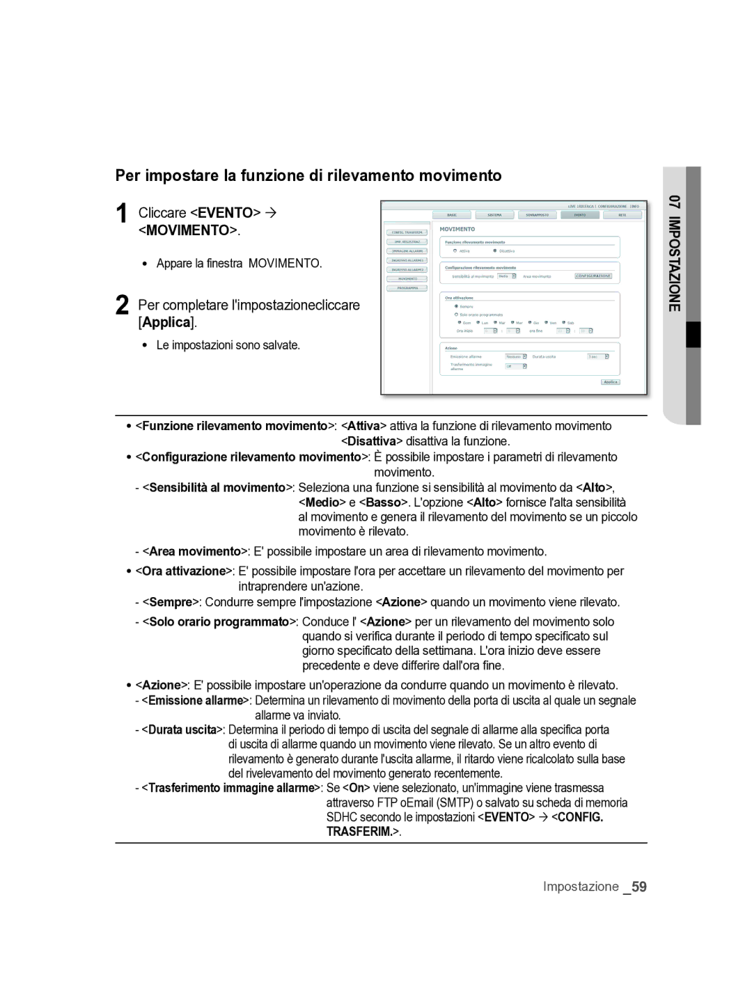 Samsung SNC-M300P manual Per impostare la funzione di rilevamento movimento, Appare la finestra Movimento 