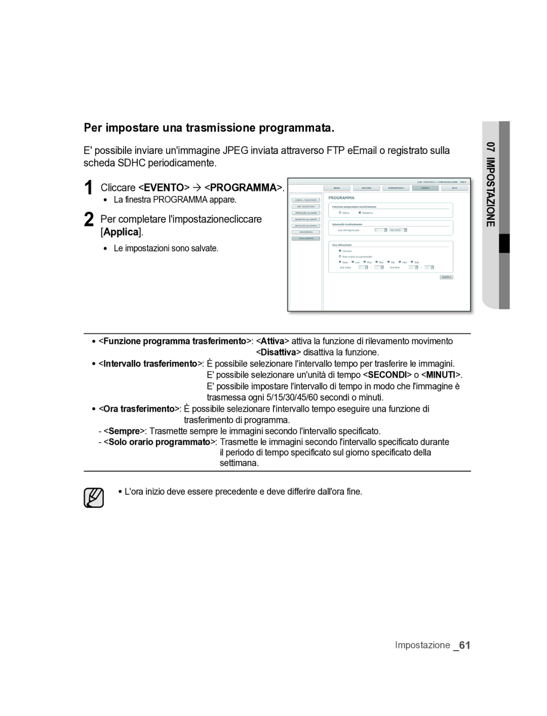 Samsung SNC-M300P manual Per impostare una trasmissione programmata, La finestra Programma appare 