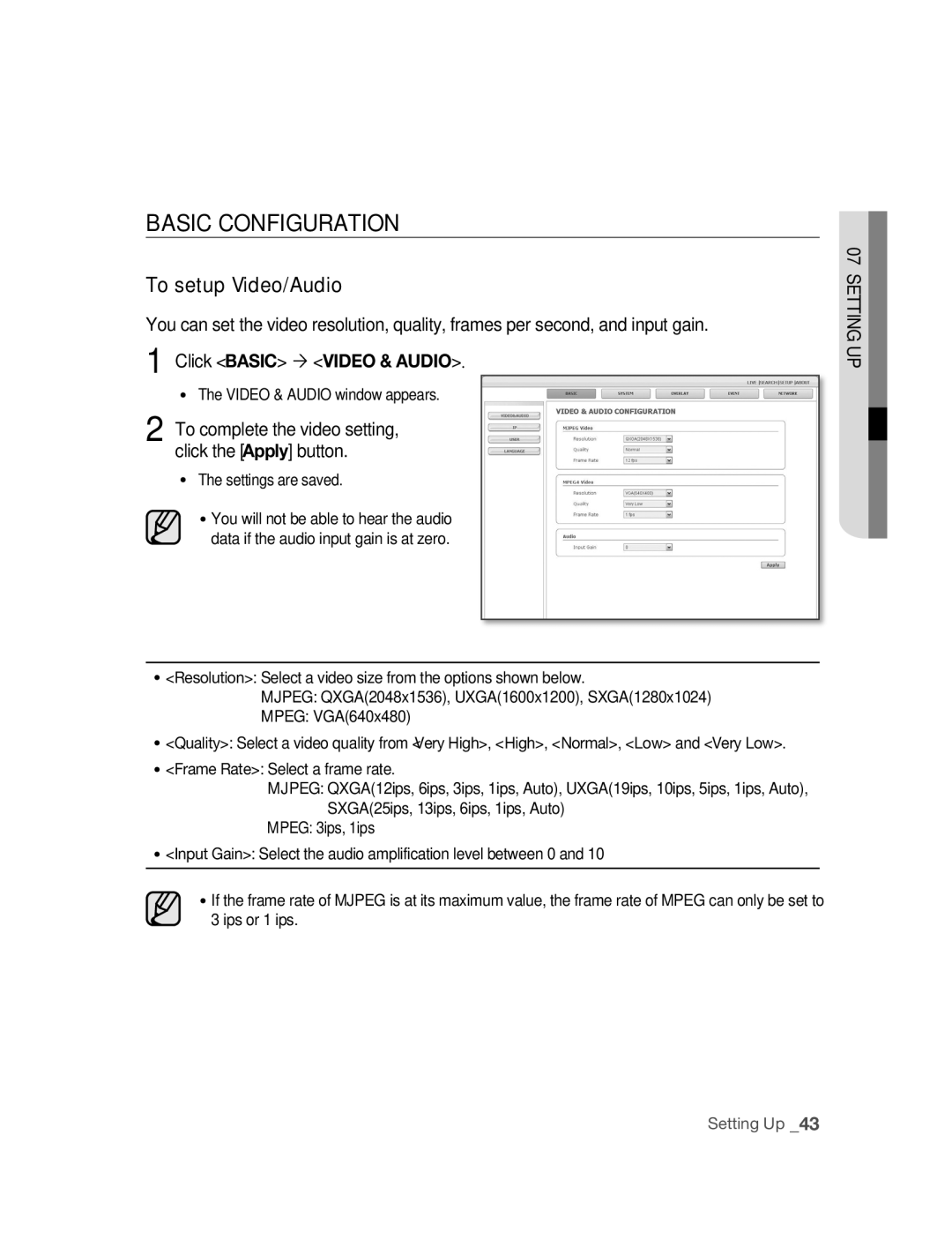 Samsung SNC-M300P manual BASIC Configuration, To setup Video/Audio, Click Basic  Video & Audio 