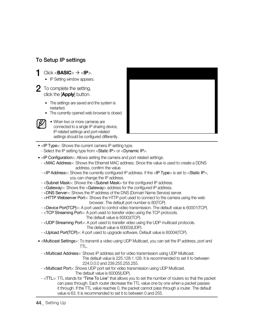 Samsung SNC-M300P manual To Setup IP settings, Click Basic  IP 