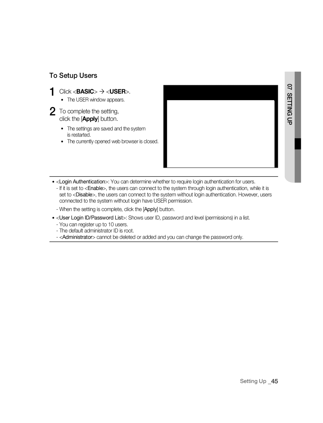 Samsung SNC-M300P manual To Setup Users, Click Basic  User 