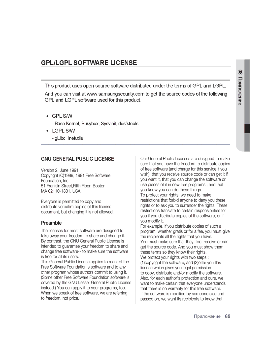 Samsung SNC-M300P manual GPL/LGPL Software License 