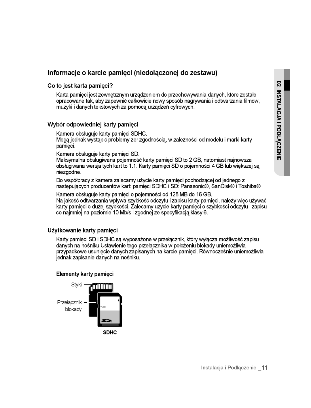 Samsung SNC-M300P manual Informacje o karcie pamięci niedołączonej do zestawu, Co to jest karta pamięci? 