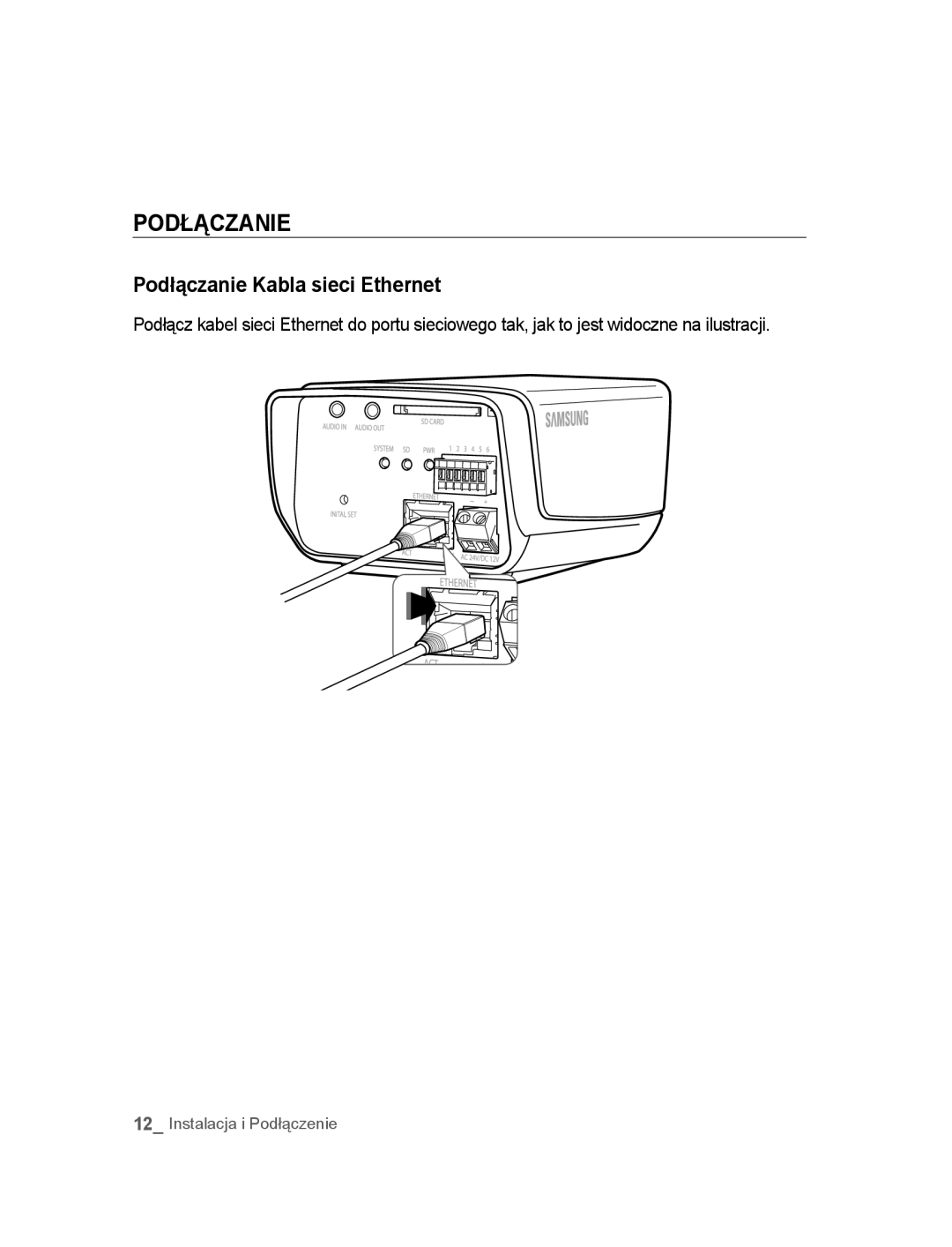 Samsung SNC-M300P manual Podłączanie Kabla sieci Ethernet 