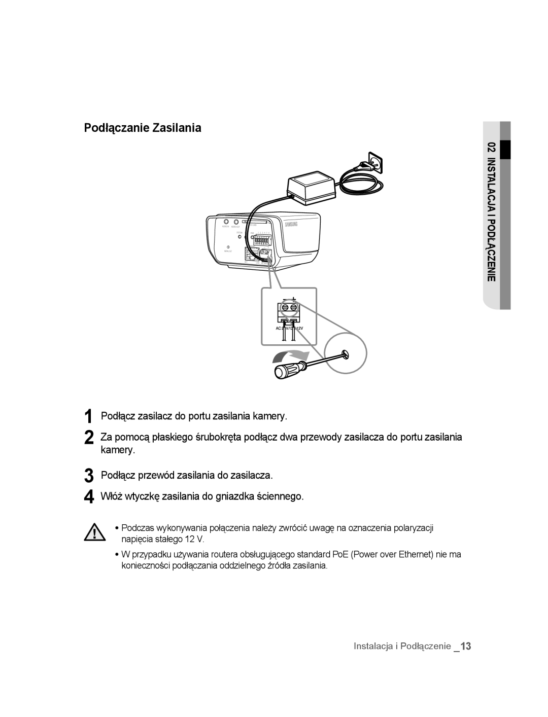 Samsung SNC-M300P manual Podłączanie Zasilania 