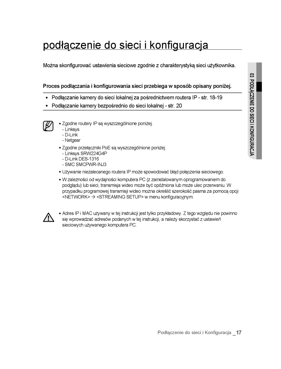 Samsung SNC-M300P manual Podłączenie do sieci i konfiguracja 