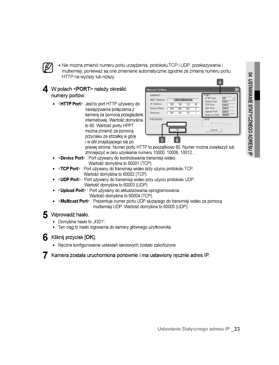 Samsung SNC-M300P manual Ustawianie Statycznego Adresu IP 