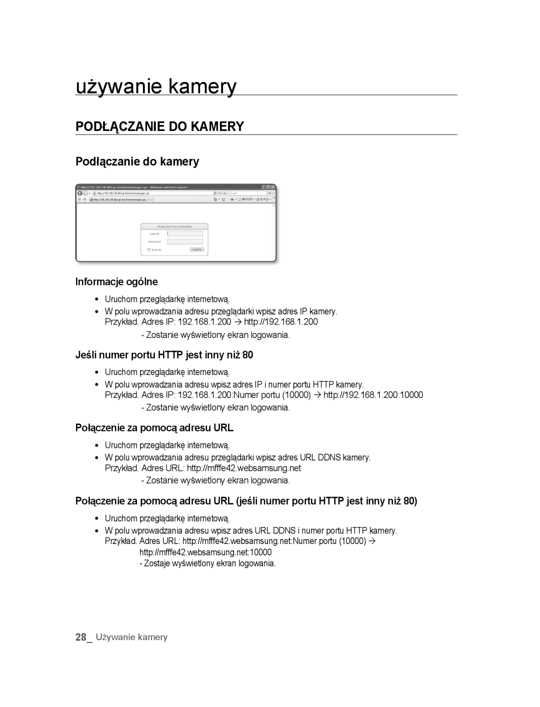 Samsung SNC-M300P manual Używanie kamery, Podłączanie do Kamery, Podłączanie do kamery 