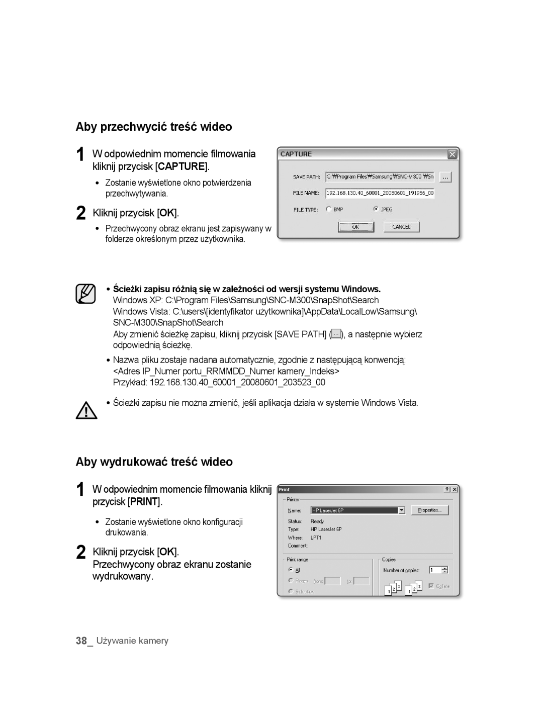 Samsung SNC-M300P manual 38 Używanie kamery 