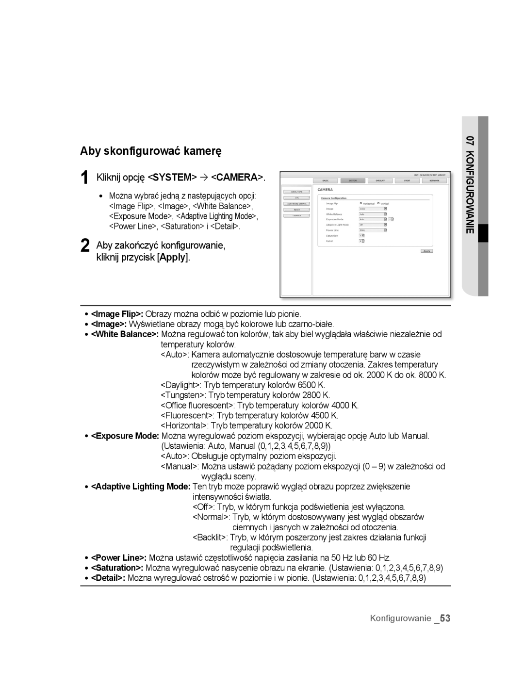 Samsung SNC-M300P manual Aby skonfigurować kamerę, Kliknij opcję System ´ Camera 