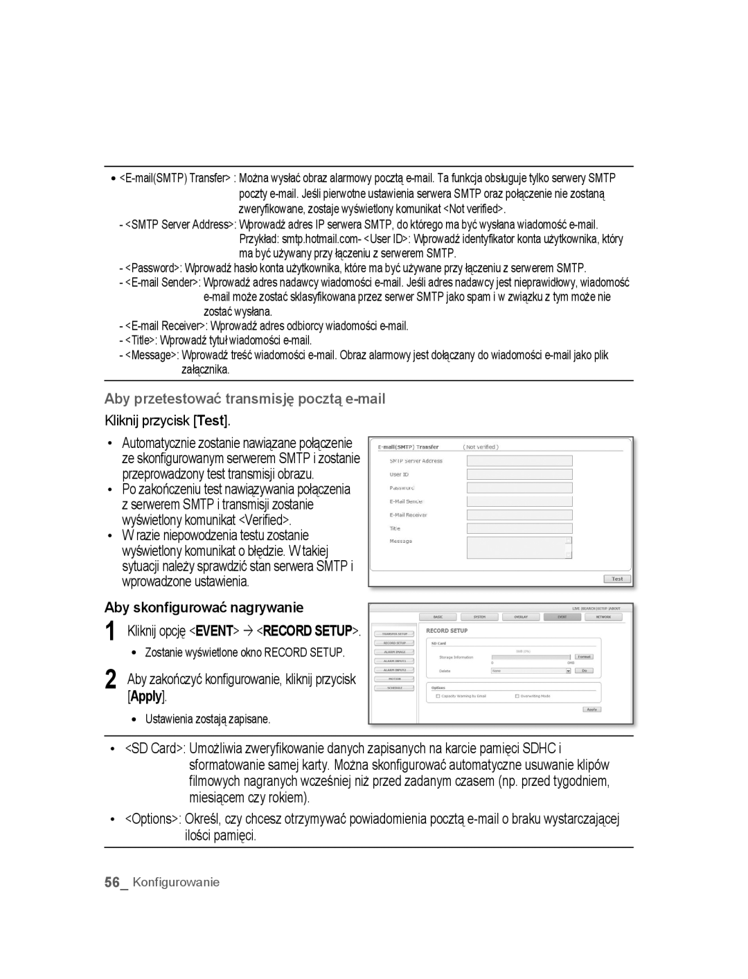 Samsung SNC-M300P manual Aby skonfigurować nagrywanie, Kliknij opcję Event ´ Record Setup, Załącznika 