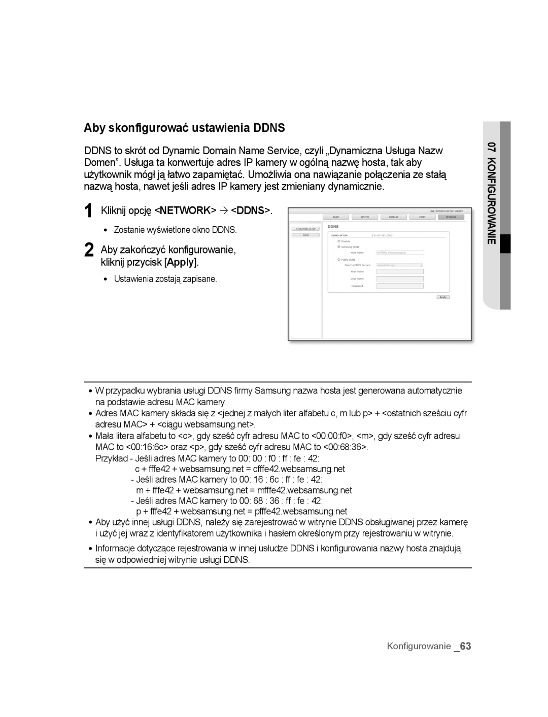 Samsung SNC-M300P manual Aby skonfigurować ustawienia Ddns, Kliknij opcję Network ´ Ddns 