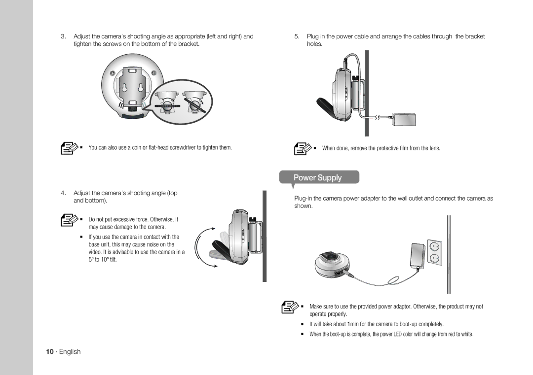 Samsung SNH-1010N user manual Power Supply, 10 · English 