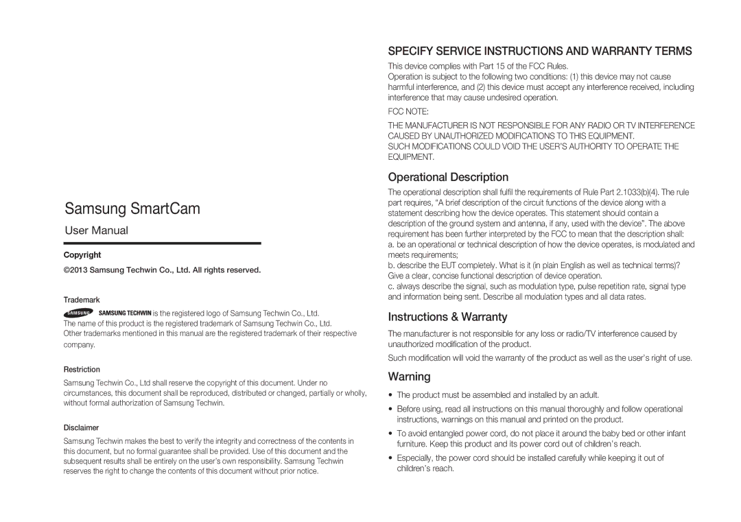 Samsung SNH-1010N user manual Samsung SmartCam 