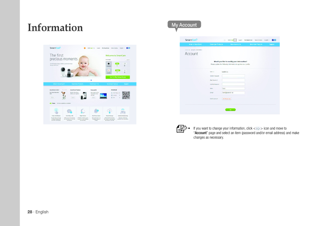 Samsung SNH-1010N user manual Information, My Account, 28 · English 