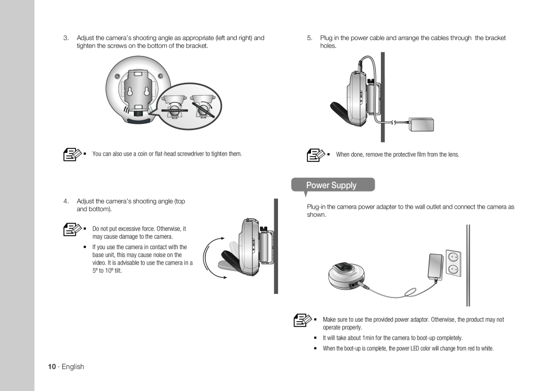 Samsung SNH-1010N user manual Power Supply, 10 · English 