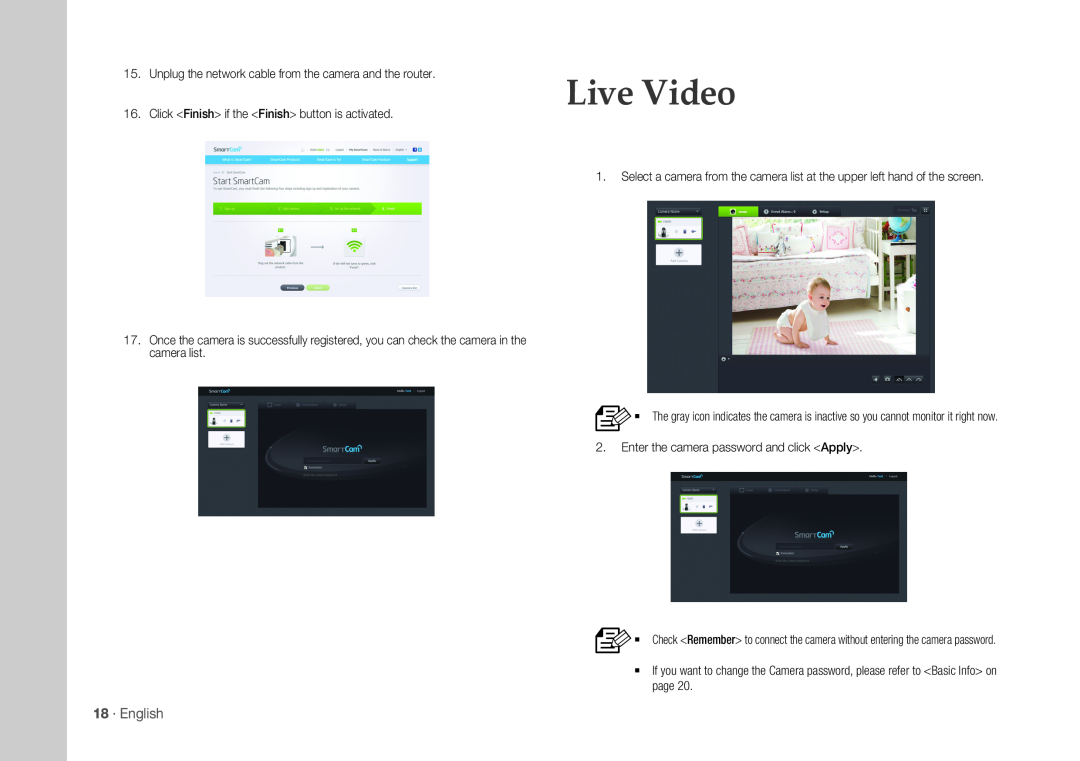 Samsung SNH-1010N user manual Live Video, 18 · English 