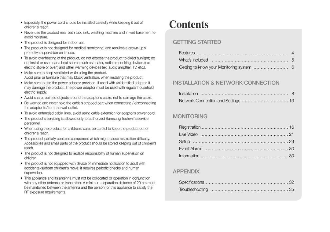 Samsung SNH-1011ND user manual Contents 