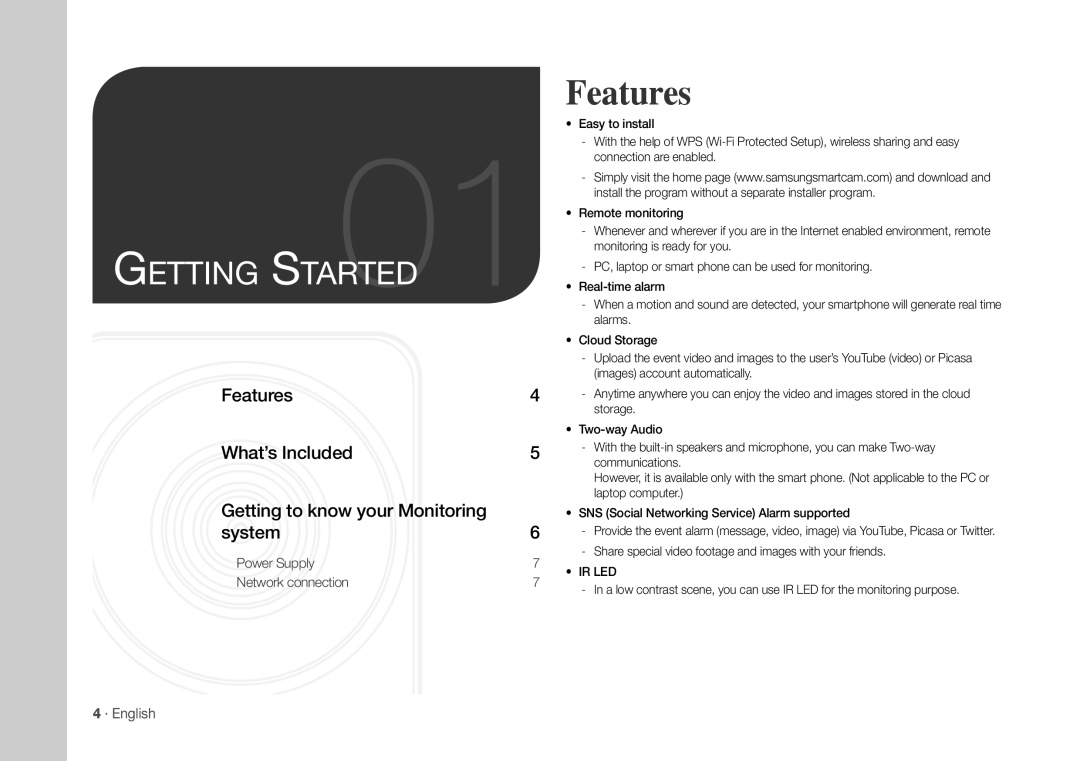 Samsung SNH-1011ND user manual Features, · English 