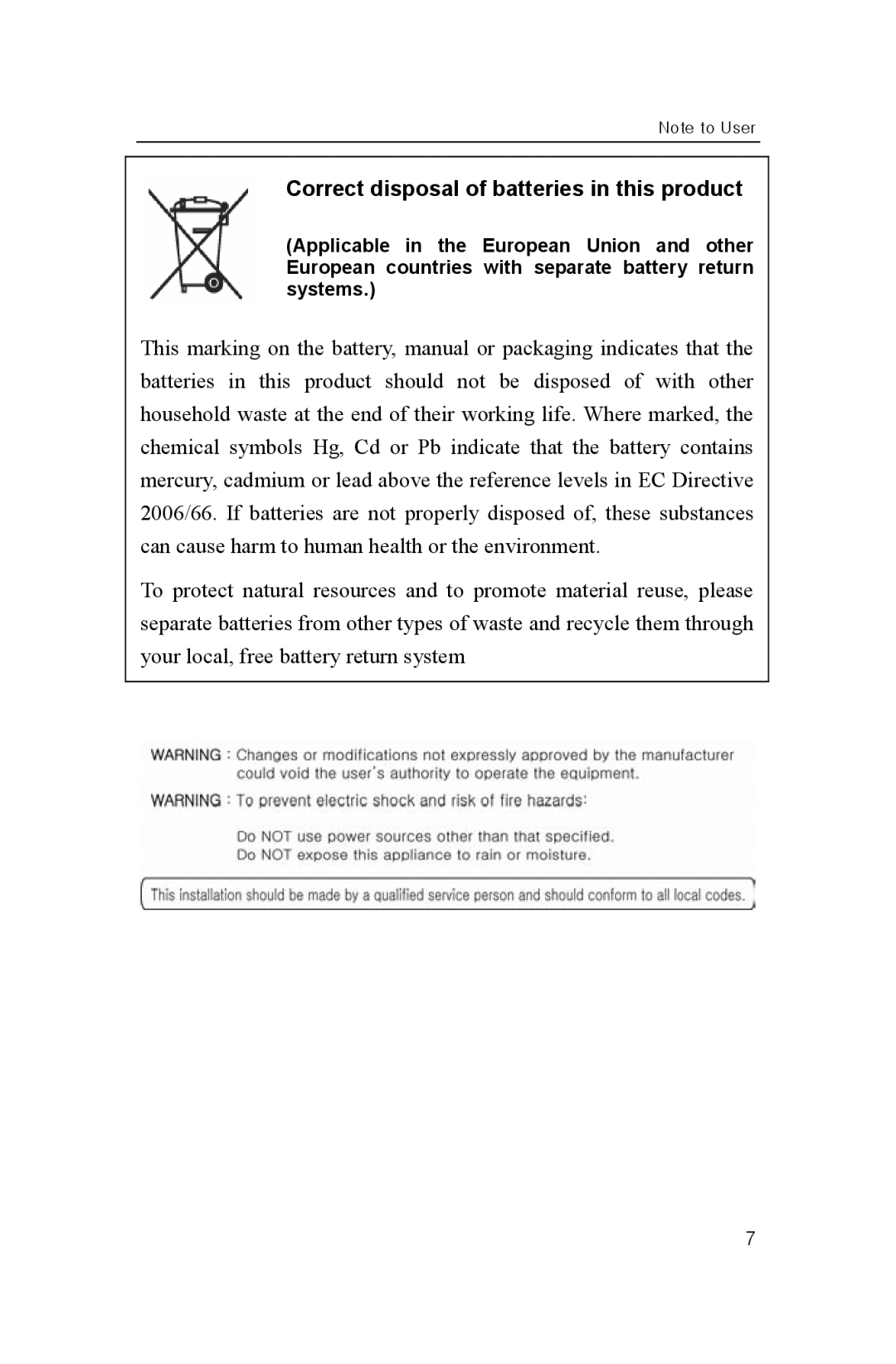 Samsung SNP-1000A user manual Correct disposal of batteries in this product 