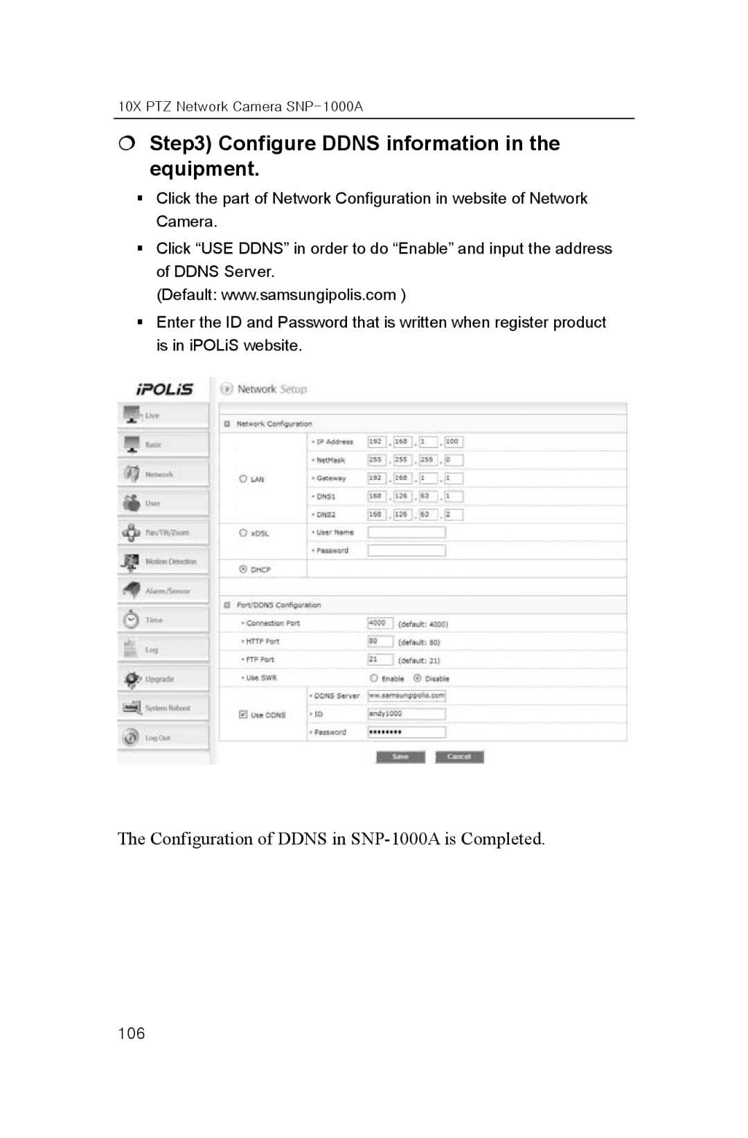 Samsung SNP-1000A user manual € Configure Ddns information in the equipment 