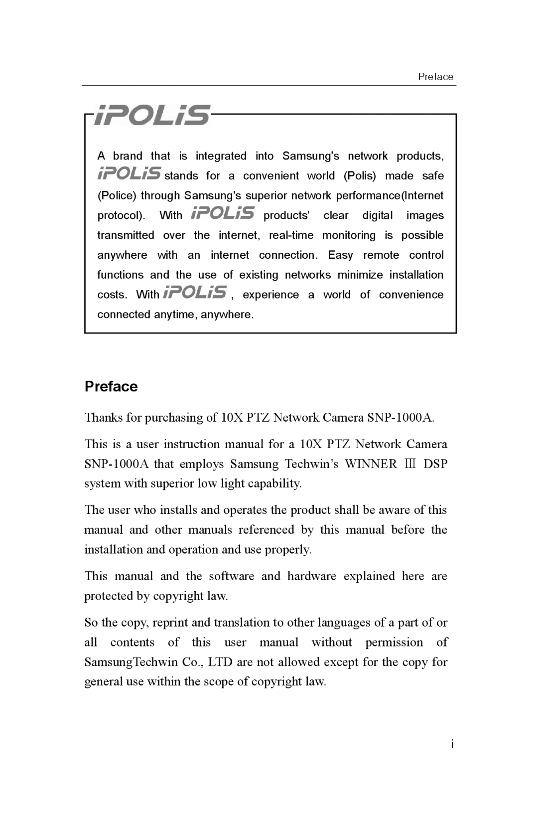 Samsung SNP-1000A user manual Preface 