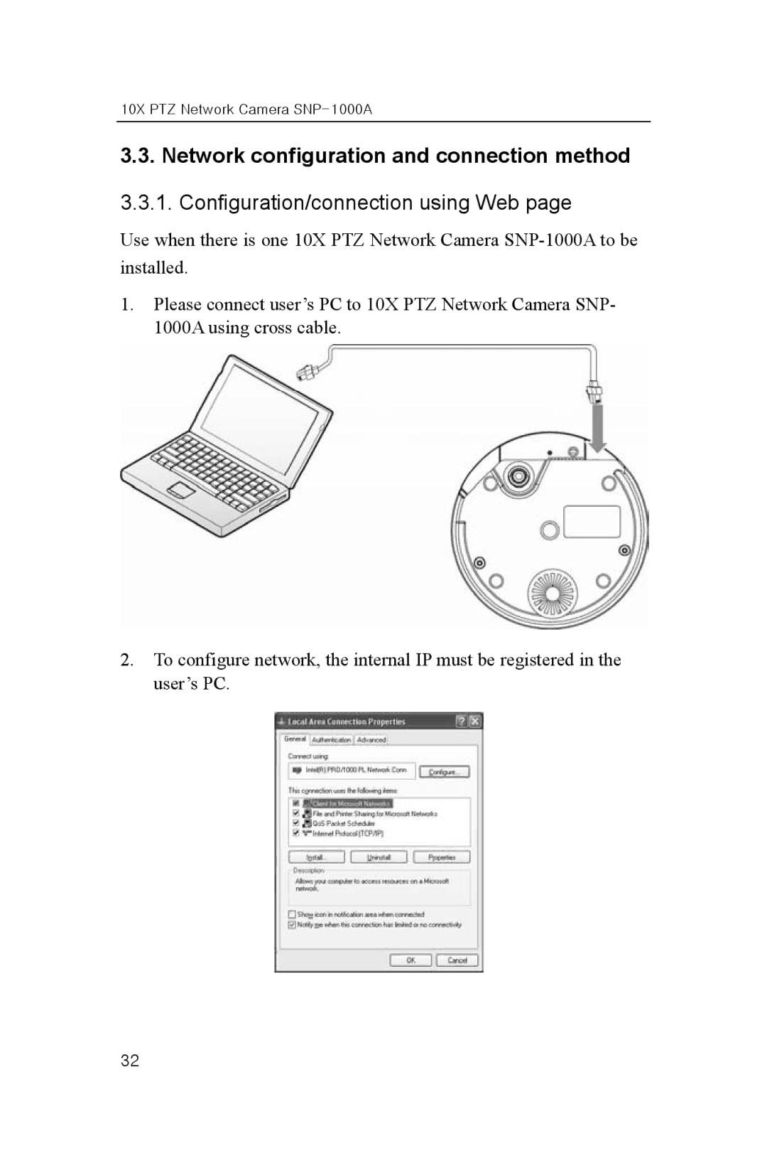 Samsung SNP-1000A user manual Network configuration and connection method, Configuration/connection using Web 