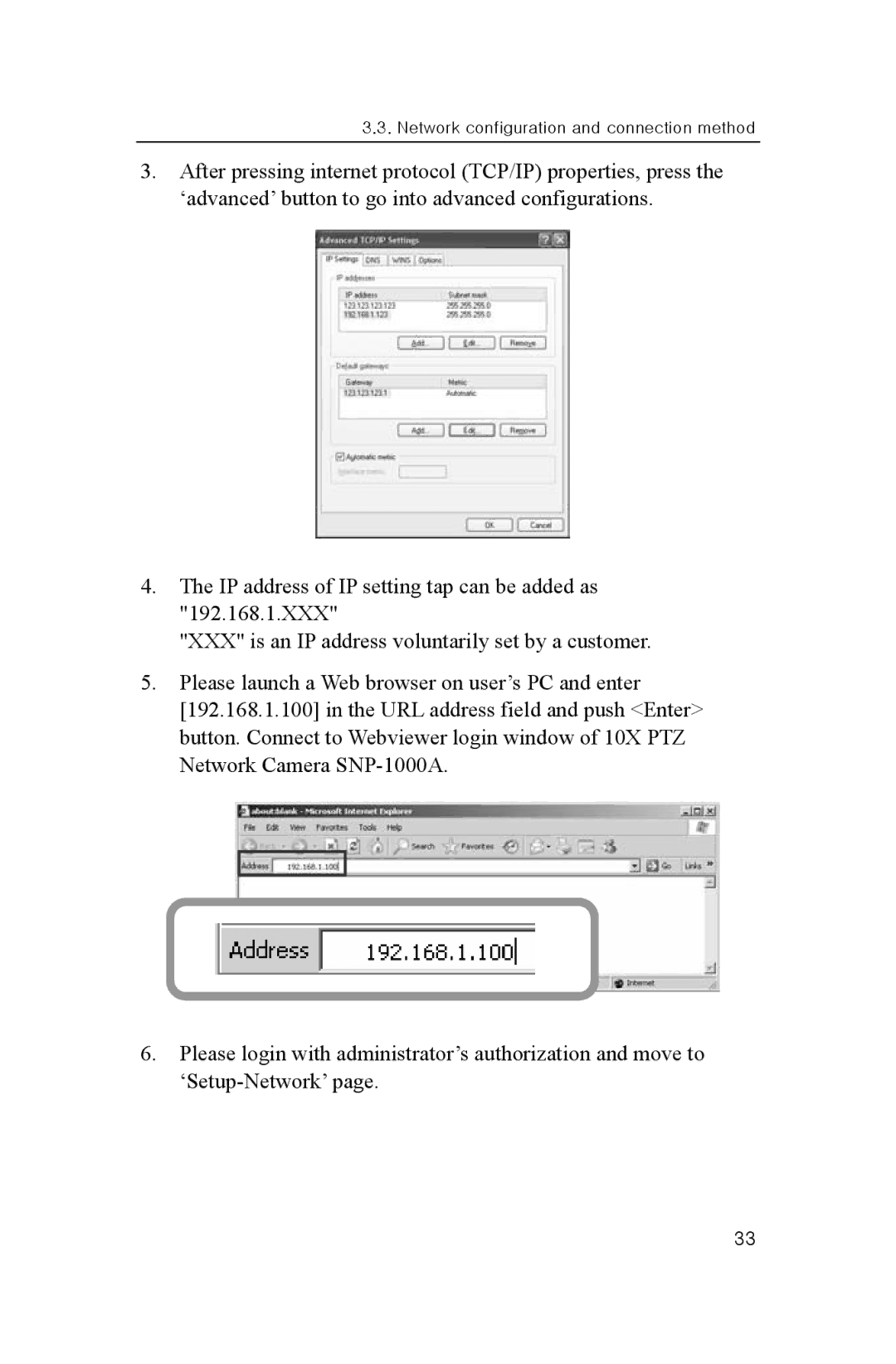 Samsung SNP-1000A user manual Network configuration and connection method 