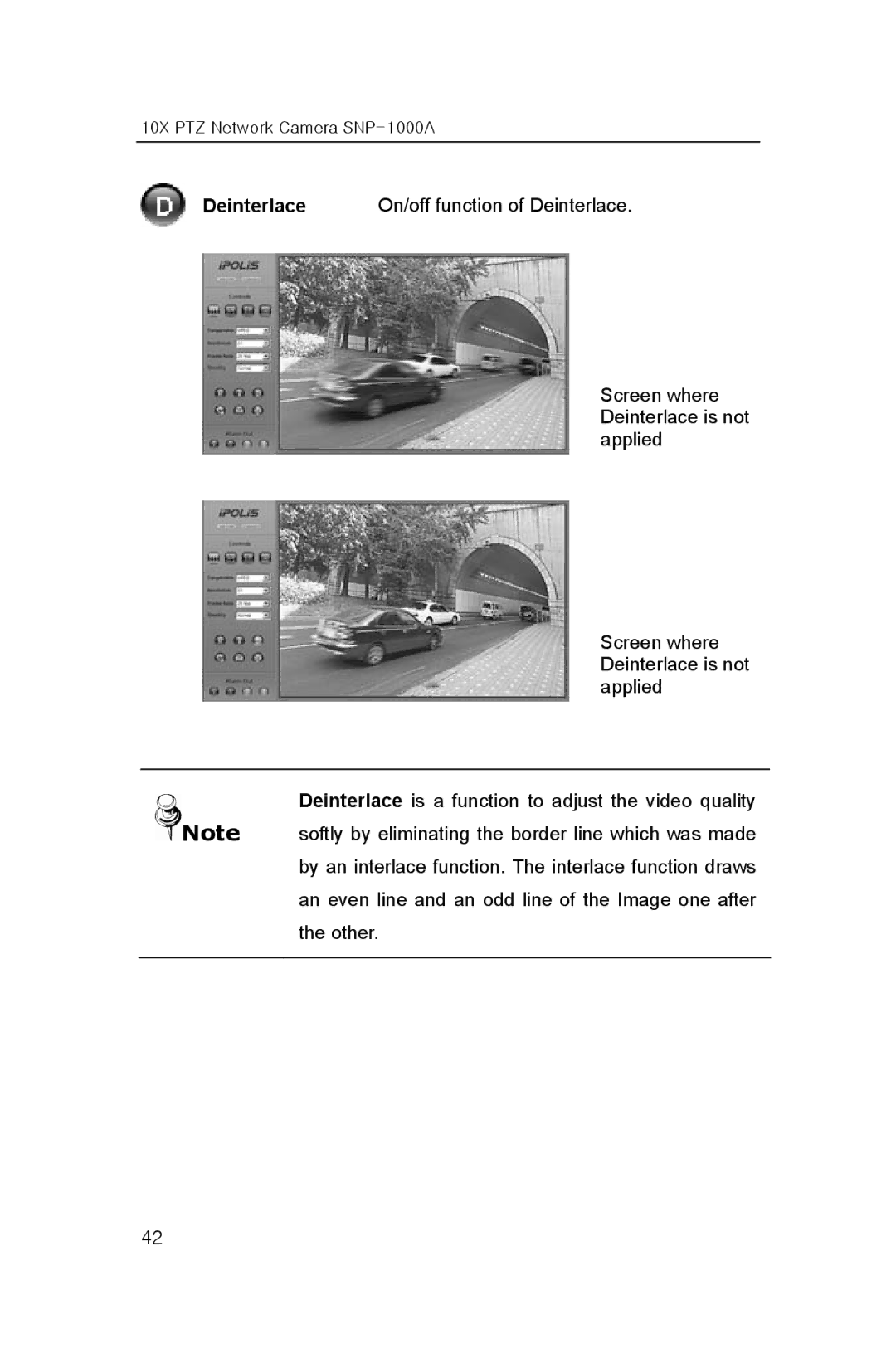 Samsung SNP-1000A user manual Deinterlace 