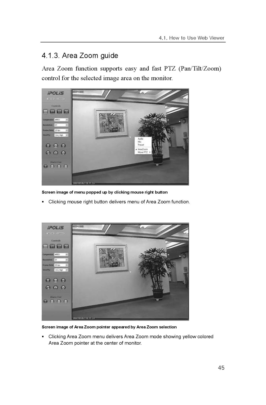 Samsung SNP-1000A user manual Area Zoom guide 