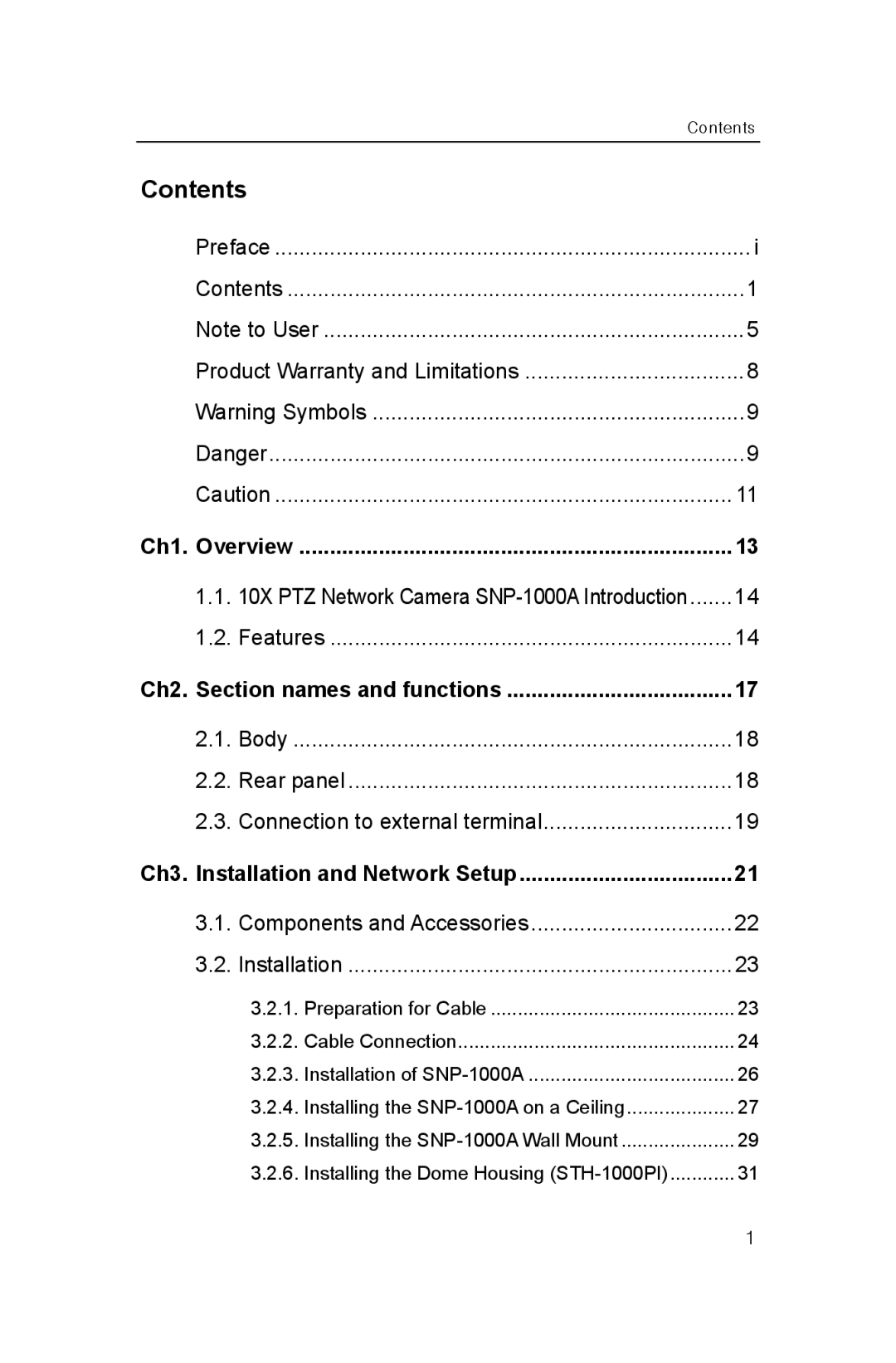 Samsung SNP-1000A user manual Contents 