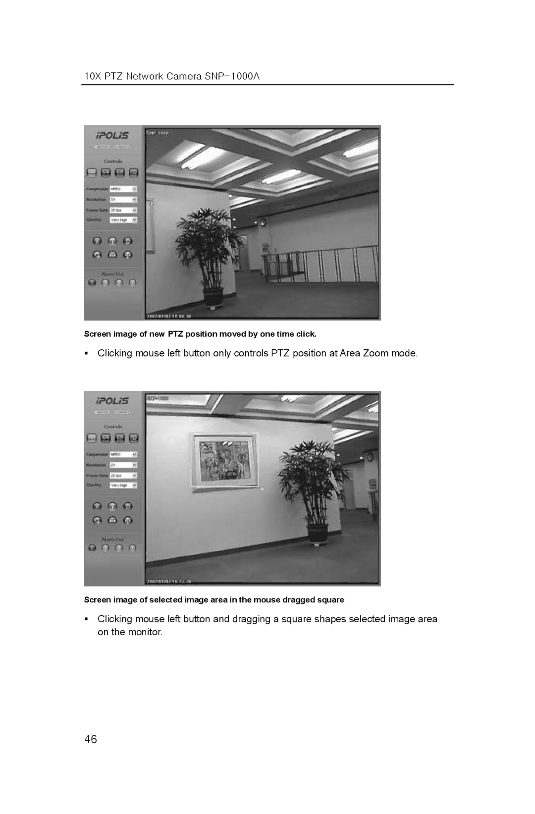 Samsung SNP-1000A user manual Screen image of new PTZ position moved by one time click 