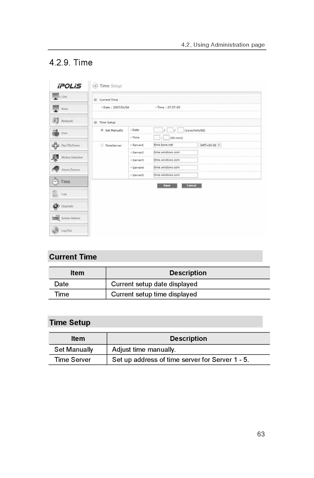 Samsung SNP-1000A user manual Current Time, Time Setup 