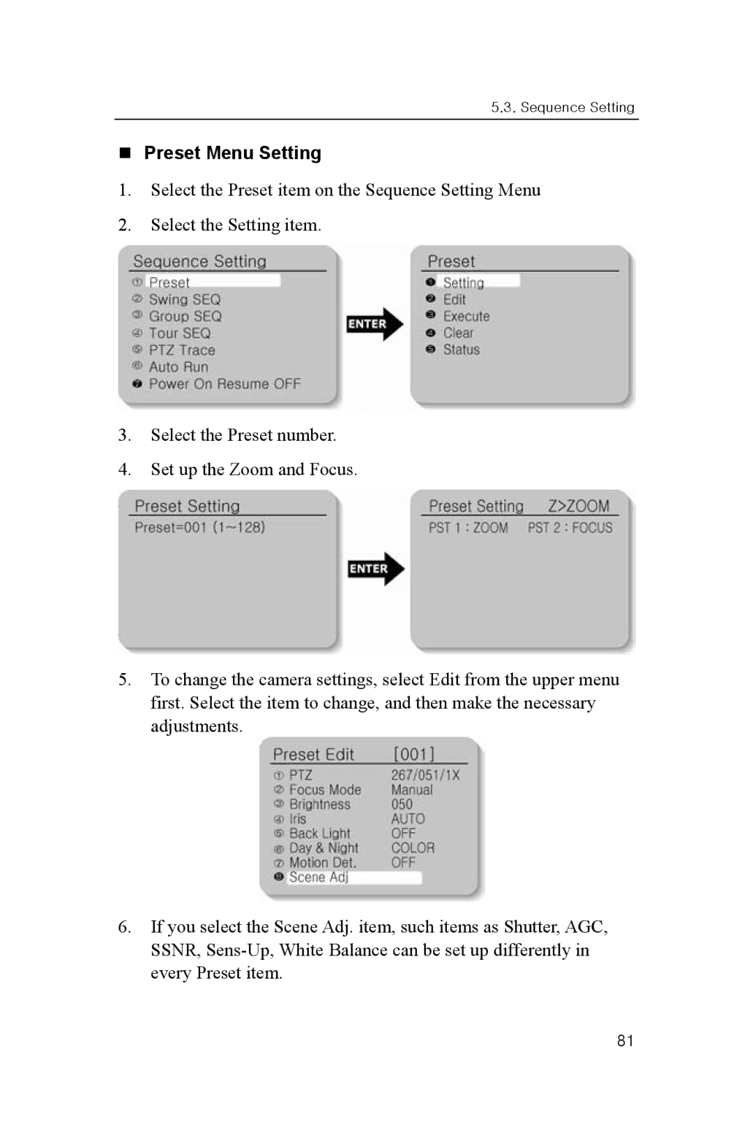 Samsung SNP-1000A user manual „ Preset Menu Setting 