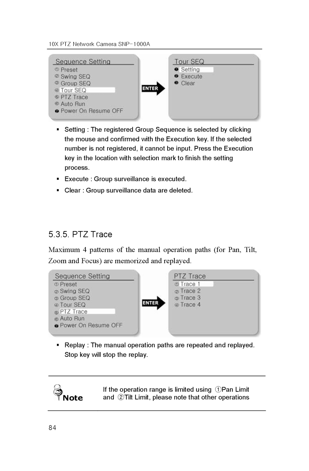 Samsung SNP-1000A user manual PTZ Trace 