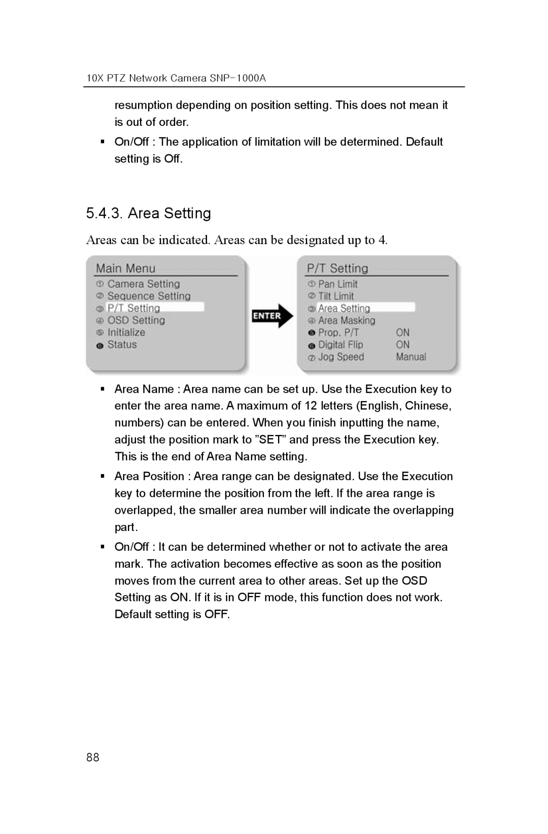 Samsung SNP-1000A user manual Area Setting, Areas can be indicated. Areas can be designated up to 