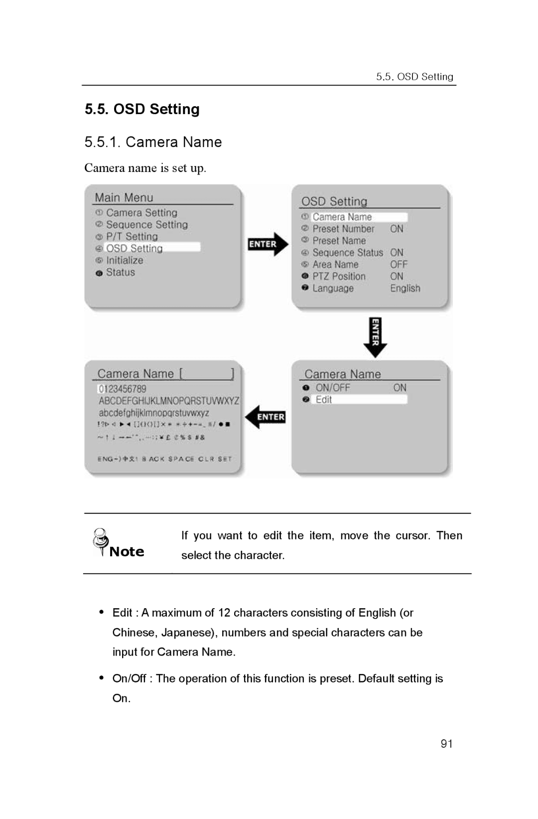 Samsung SNP-1000A user manual OSD Setting, Camera Name 