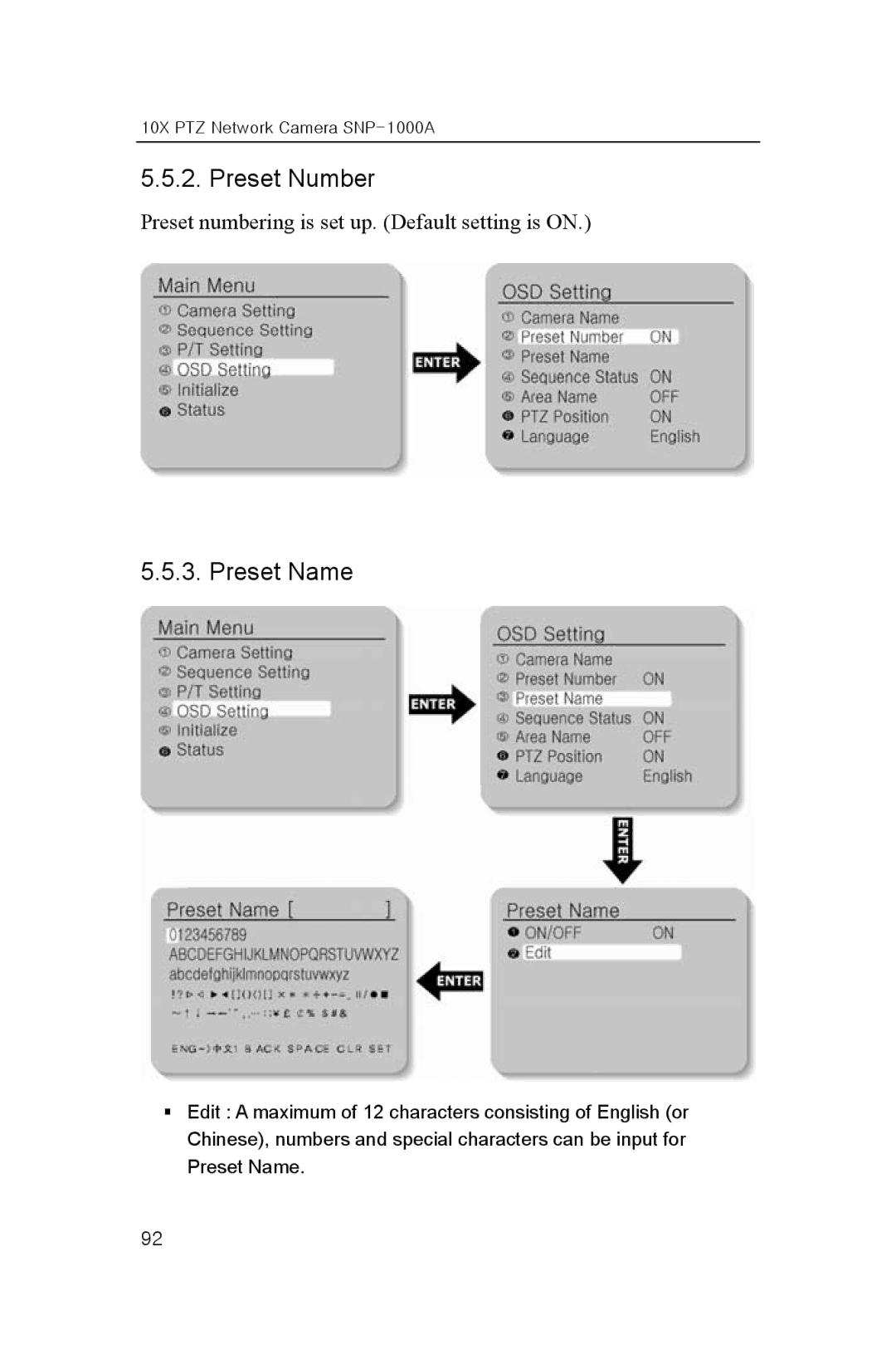 Samsung SNP-1000A user manual Preset Number, Preset Name 