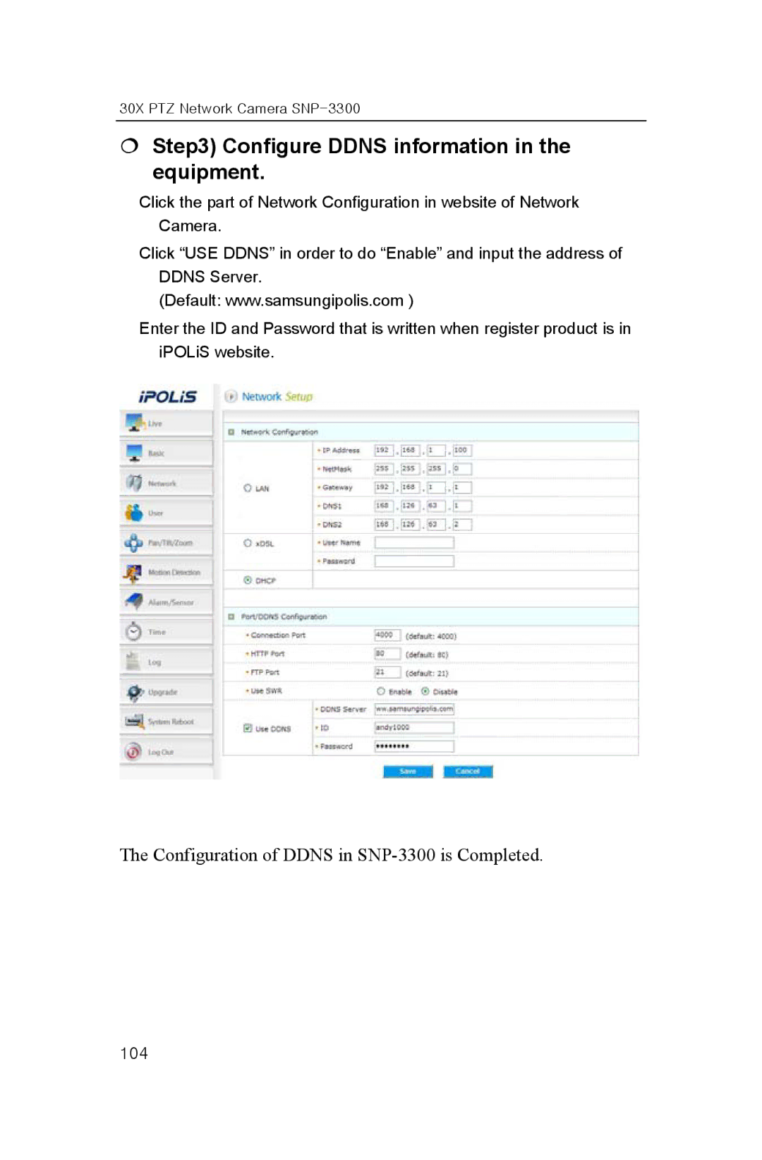 Samsung SNP-3300 user manual € Configure Ddns information in the equipment 