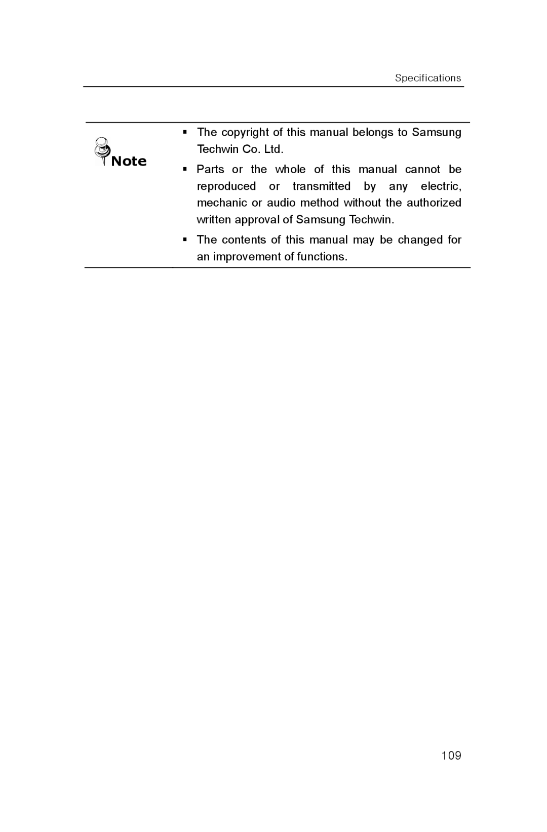 Samsung SNP-3300 user manual Specifications 