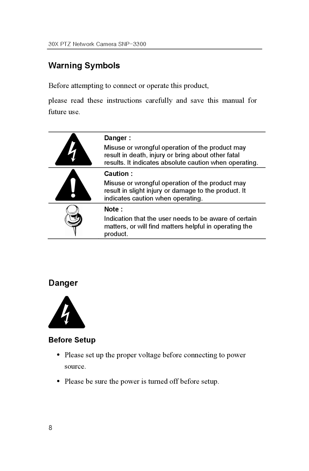 Samsung SNP-3300 user manual Before Setup 