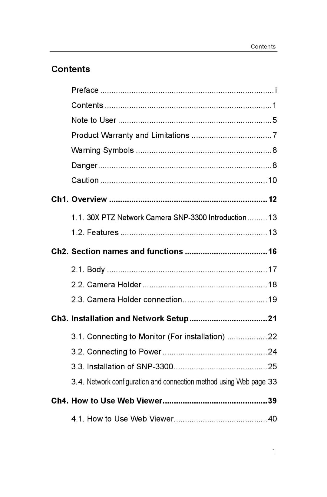 Samsung SNP-3300 user manual Contents 