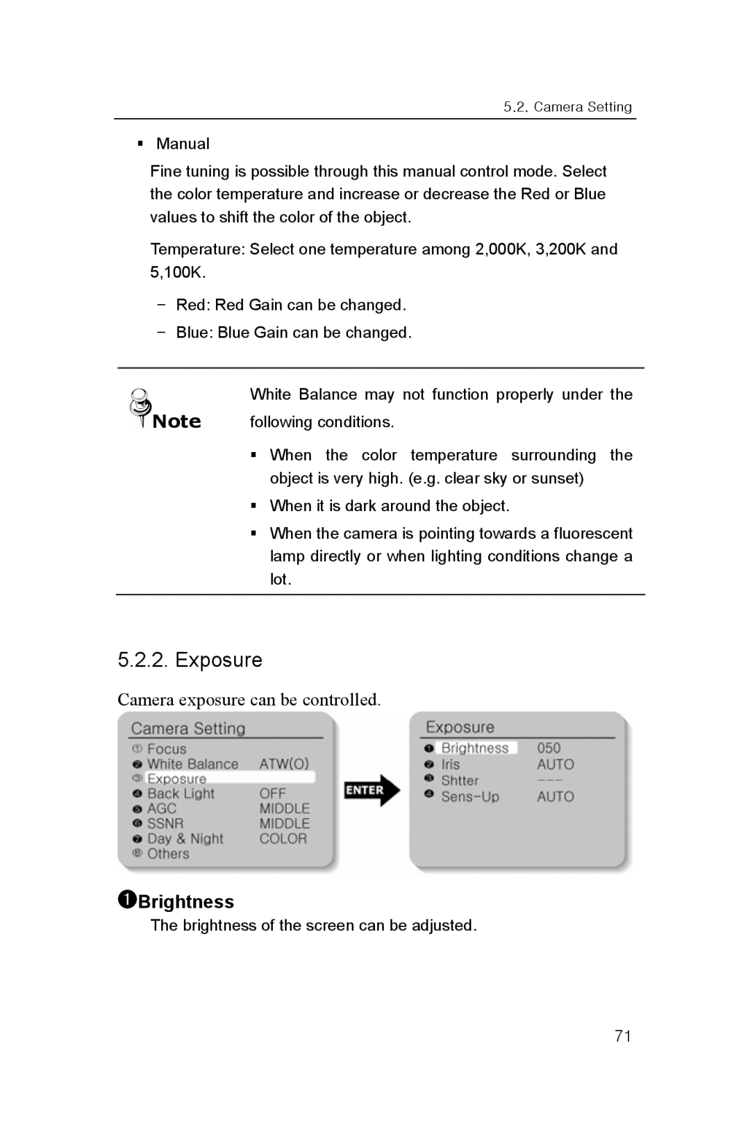 Samsung SNP-3300 user manual Exposure, ➊Brightness 