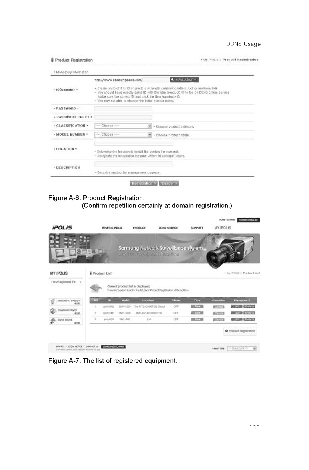 Samsung SNP-3300A user manual Figure A-7. The list of registered equipment 111 