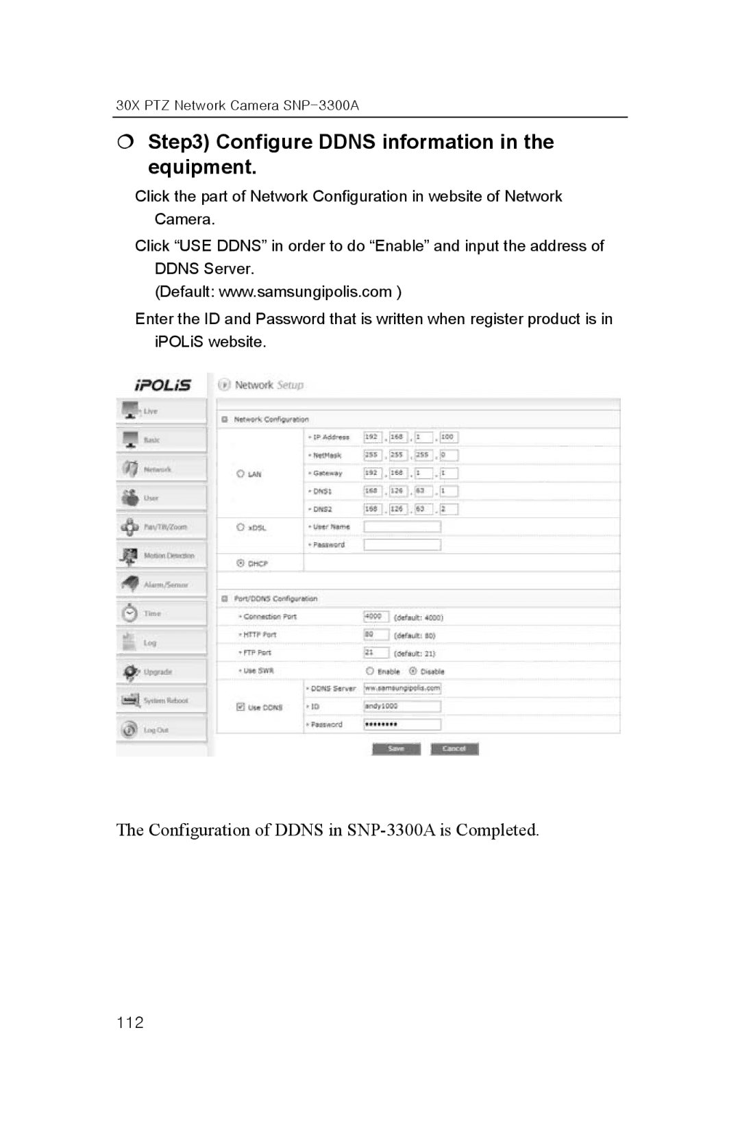 Samsung SNP-3300A user manual € Configure Ddns information in the equipment 