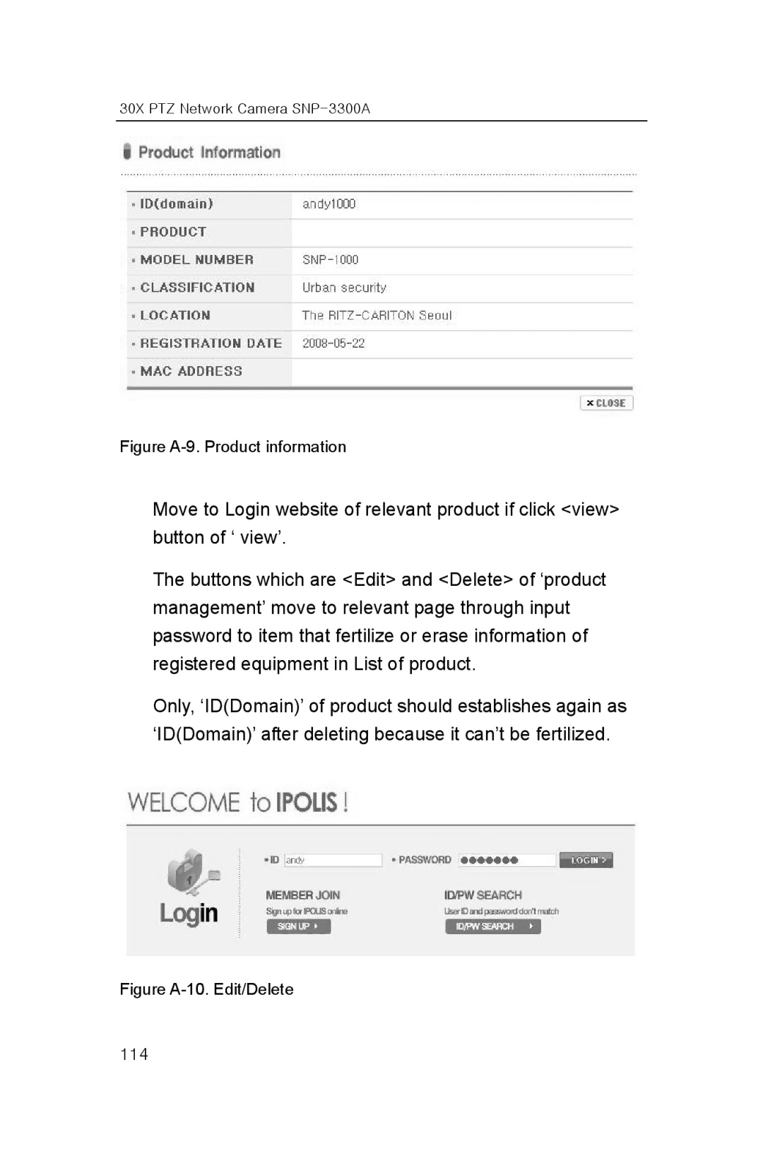 Samsung SNP-3300A user manual Figure A-9. Product information 