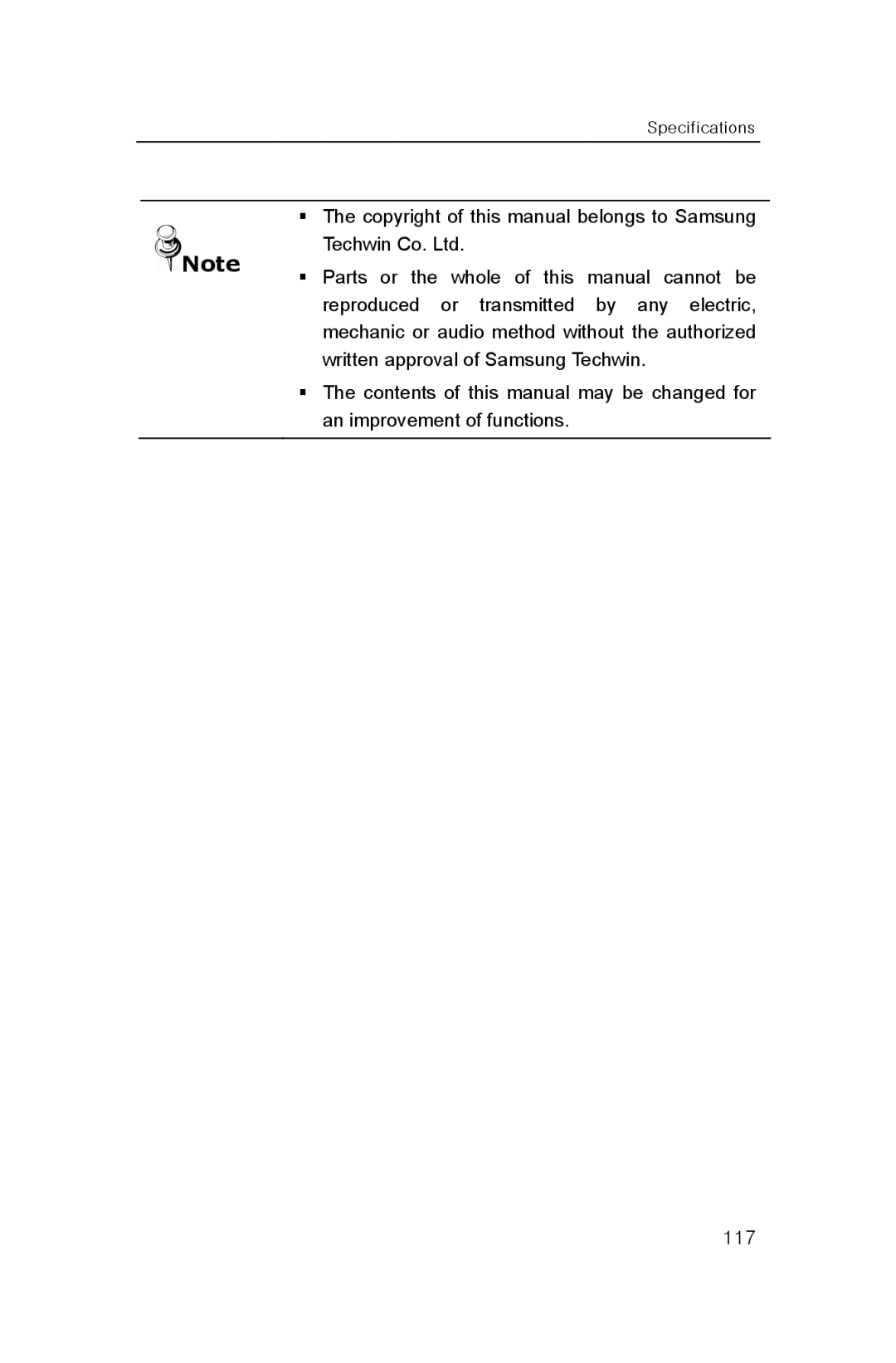 Samsung SNP-3300A user manual Specifications 