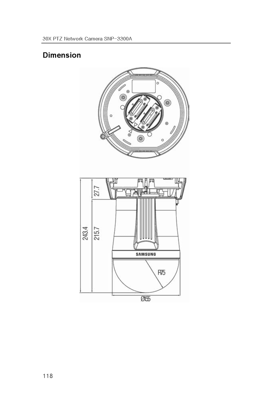 Samsung SNP-3300A user manual Dimension 