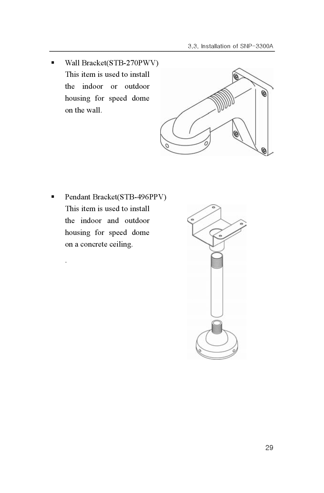 Samsung SNP-3300A user manual On a concrete ceiling 