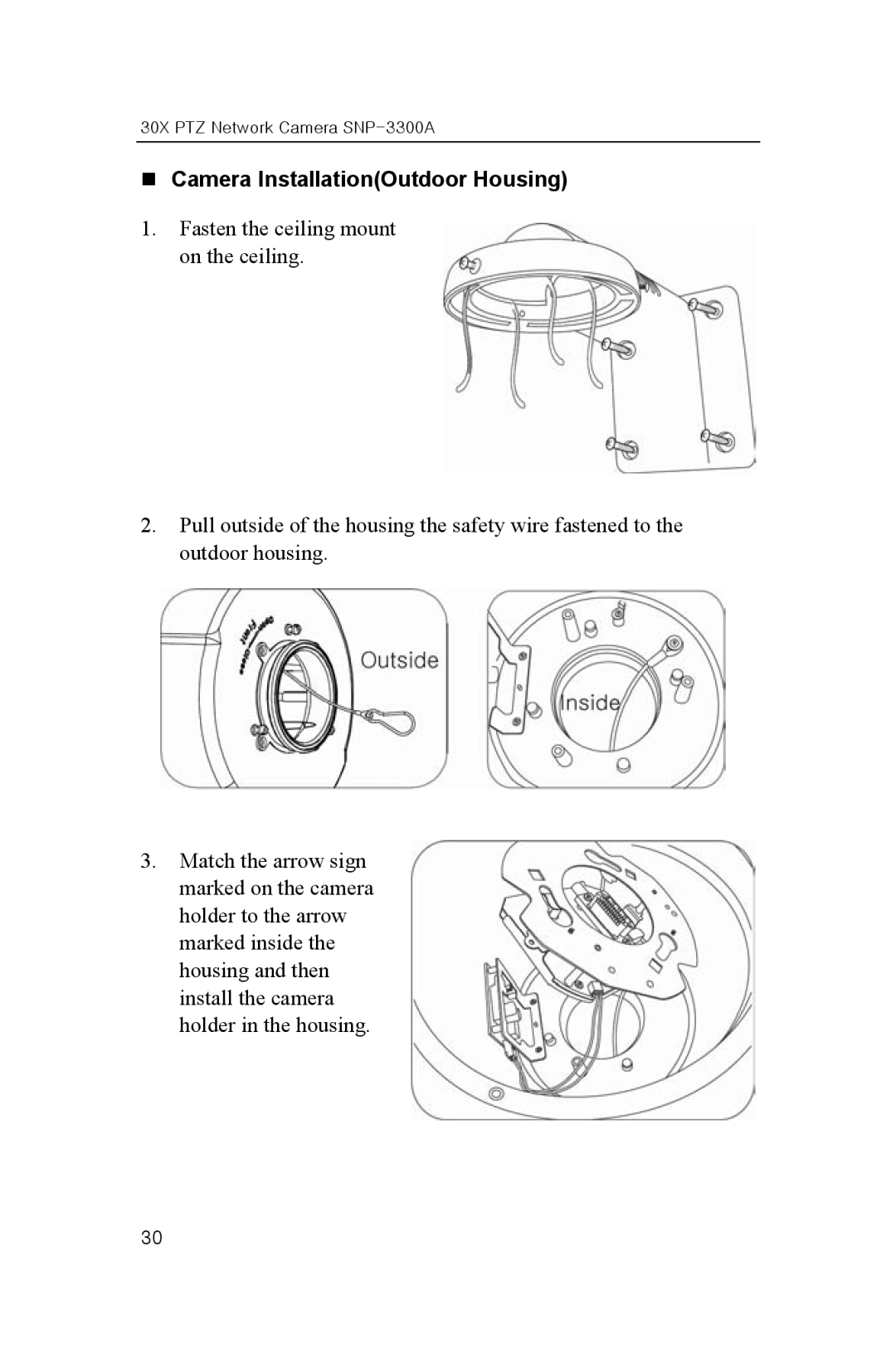 Samsung SNP-3300A user manual „ Camera InstallationOutdoor Housing 